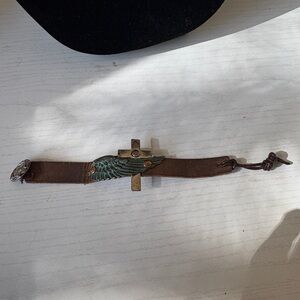Brown Leather Bracelet with Wing Design